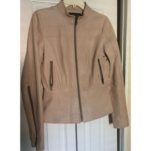 Hilton Hollis Lambskin Leather Moto Jacket in Blush Size 4